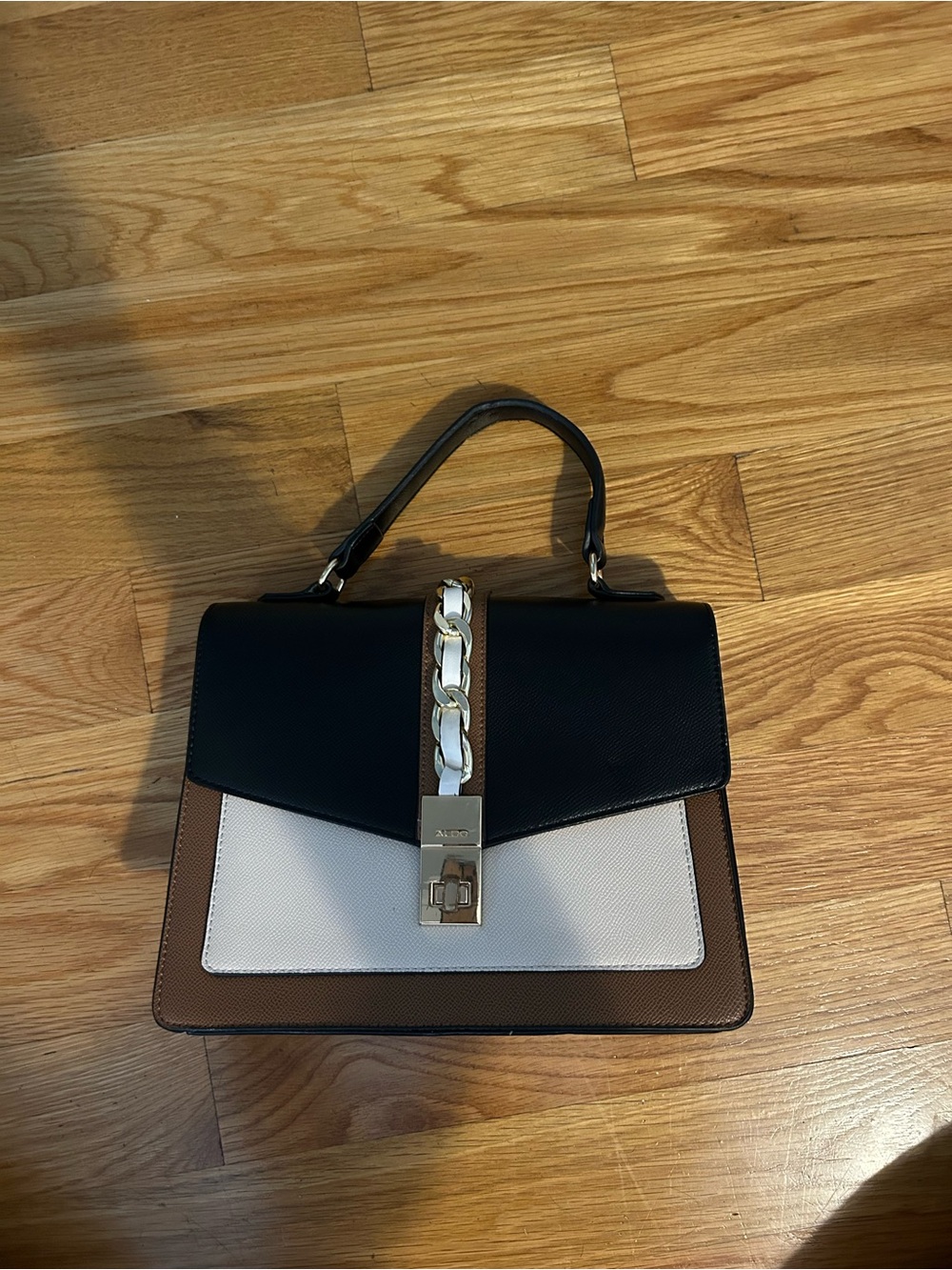 Aldo Black, White & Brown Tricolor Crossbody Satchel